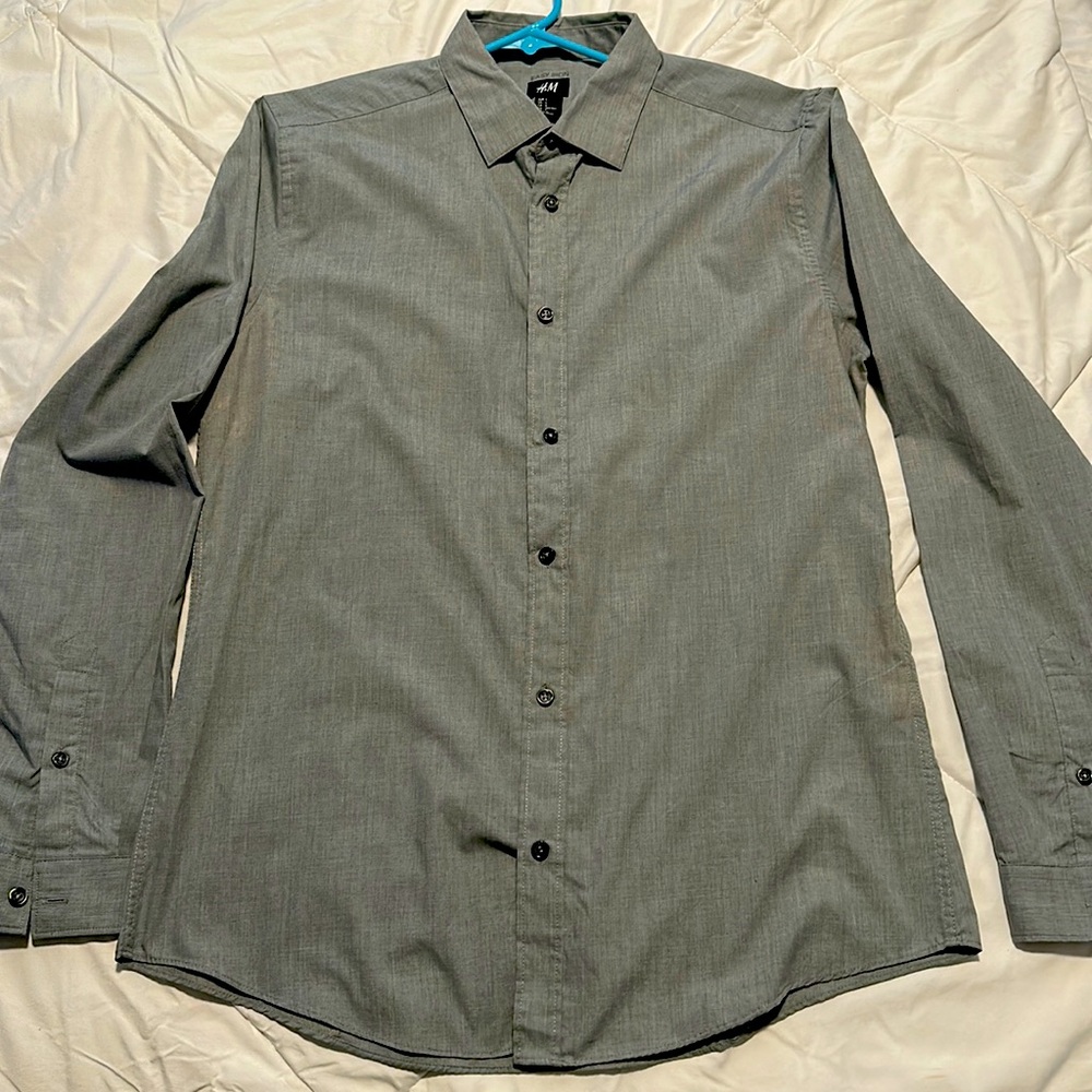 Slim Fit Grey H&M Button Down dress shirt Large import